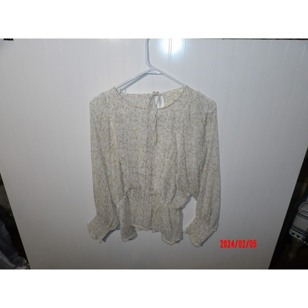 Grade & Gather Wm Med Blouse Shirt Ivor/ Yellow Satin Open‎ Back Elastic Waist
